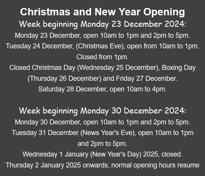 Christmas 2024 Opening Hours